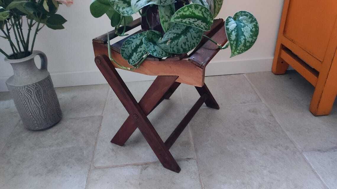 French Wooden Folding Stool With Slats, 1930s Footstool photo 110.0