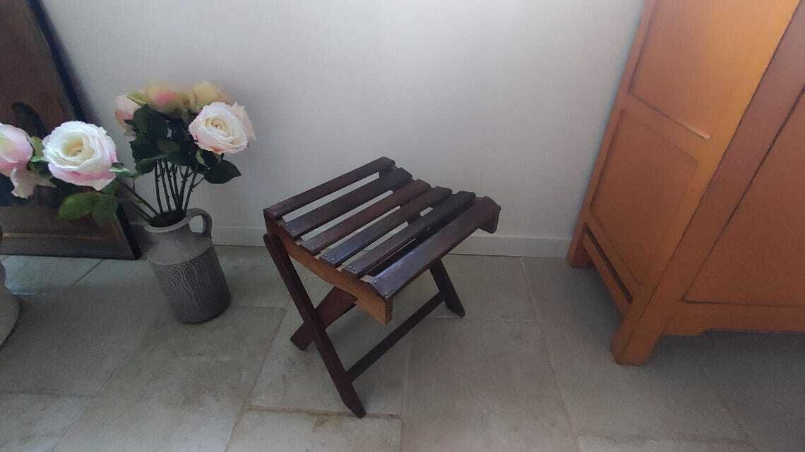 French Wooden Folding Stool With Slats, 1930s Footstool photo buy