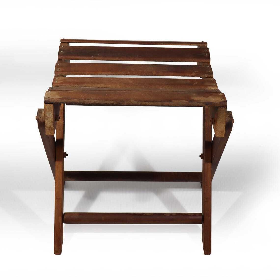 110.0 French Wooden Folding Stool With Slats, 1930s Footstool photo