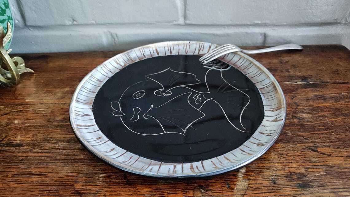 Mid Century Ceramic Decorative Plate Fish Design, Atelier Cerenne Vallauris photo buy