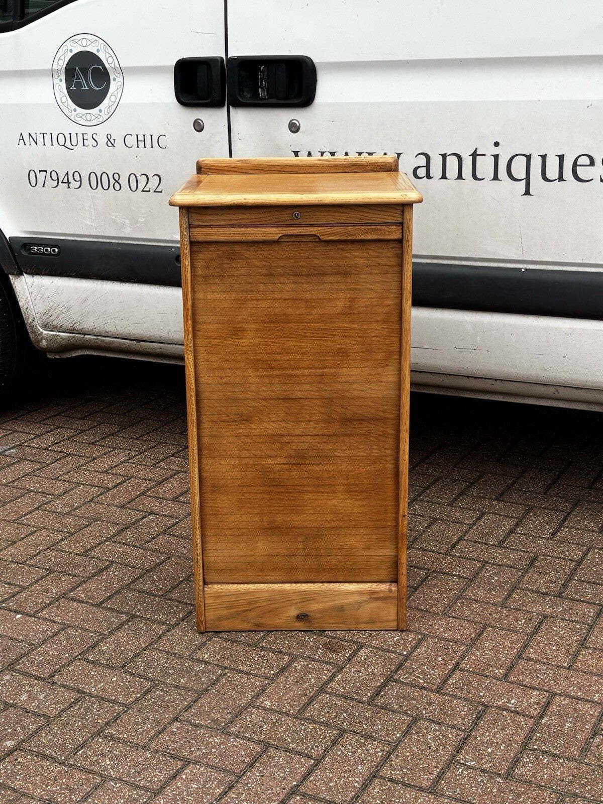 Light Oak Set Of 9 Filing Drawers With Tambour Rolling Front, With Key photo vinterior