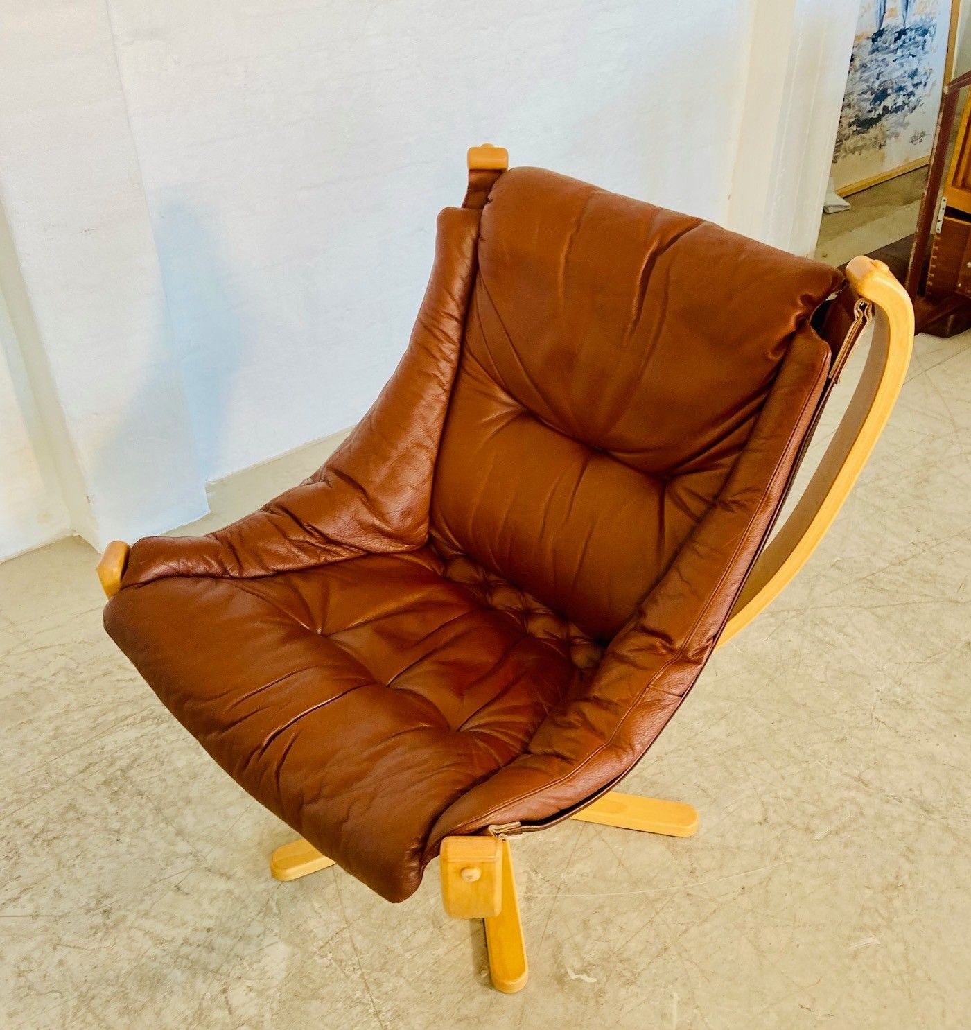 photo vintage Vintage Retro Danish Mid Century  Skippers Cognac  Leather Lounge Chairs