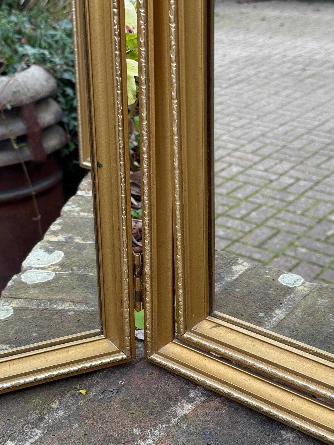 photo buy Quality Original Vintage 1970s Gold Triple Dressing Table Mirror Ornate Folding Vanity Mirror