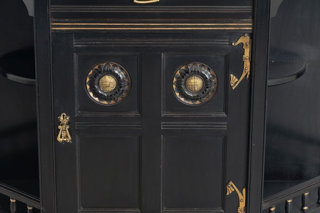 Aesthetic Movement Ebonised Cabinet With Mirrored Back By Garnett & Sons, Warrington C.1890 photo Furniture