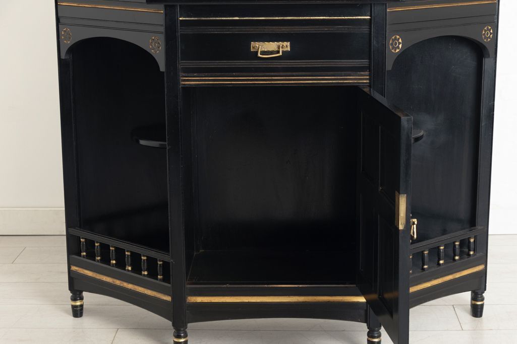 Aesthetic Movement Ebonised Cabinet With Mirrored Back By Garnett & Sons, Warrington C.1890 photo 945.0