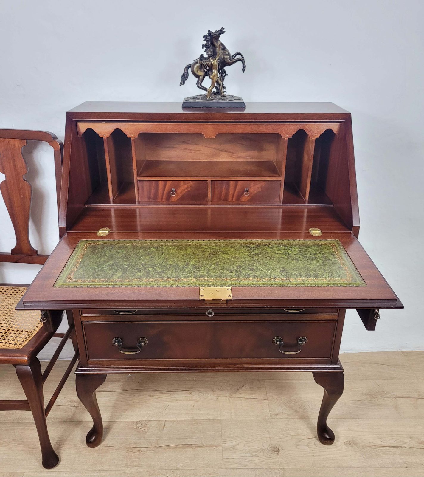 Vintage Writing Desk Bureau Key Lockable Drawers Leather 1950 photo furniture