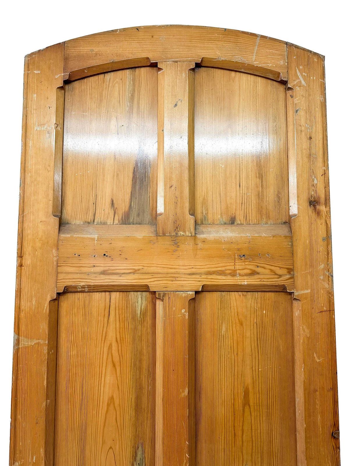 Victorian 6 Panel Pitch Pine Door With Arch & Original Carved Handles   Gothic Revival 19th Century photo Home Fixtures