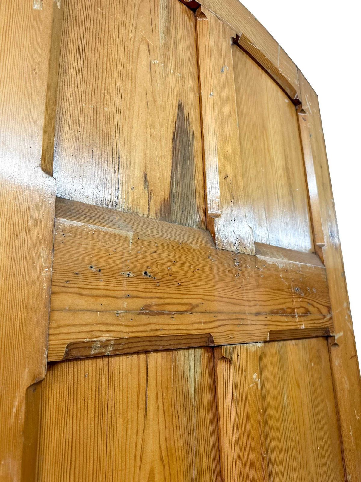 Victorian 6 Panel Pitch Pine Door With Arch & Original Carved Handles   Gothic Revival 19th Century photo 245.0