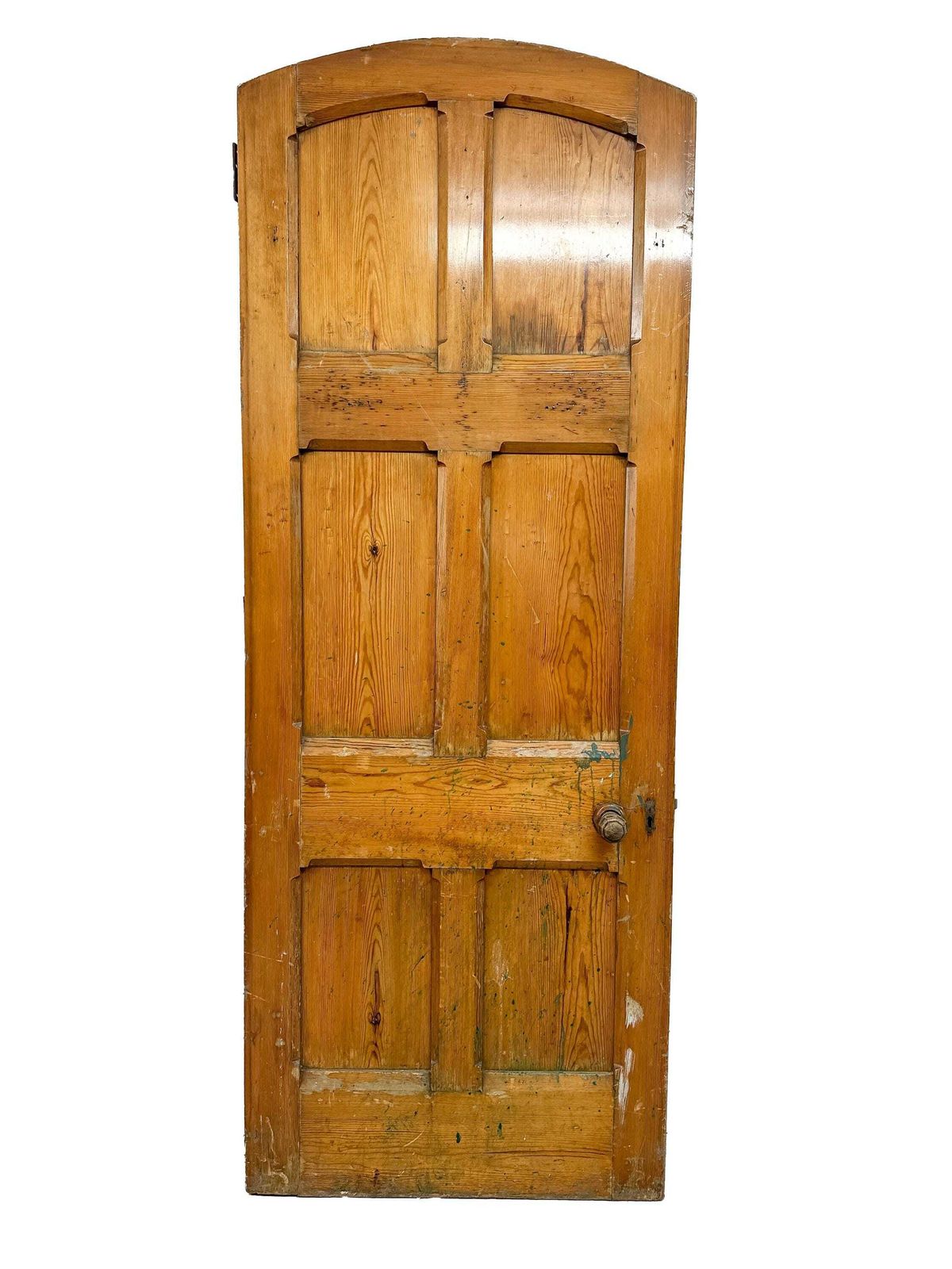 Victorian 6 Panel Pitch Pine Door W/ Arch & Carved Handles Gothic Revival 19th Century photo furniture