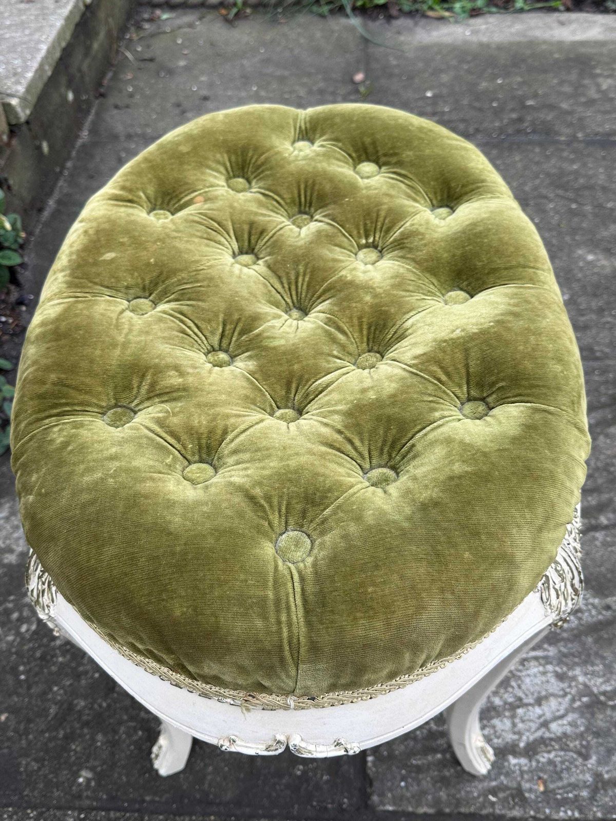 Furniture Gloriously Sumptuous Vintage French Style Tufted Velvet Stool Shabby Chic Footstool photo