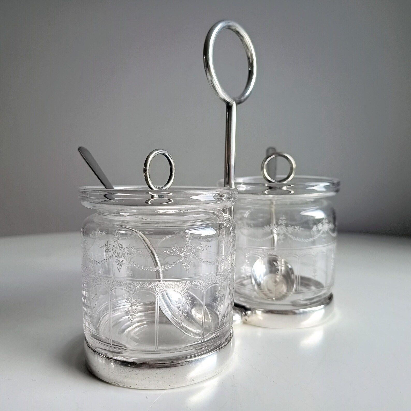 Vintage Hukin & Heath Silver Plate Double Jar Handled Serving Cruet: Stuart Crystal, C 1900 photo Home Decor