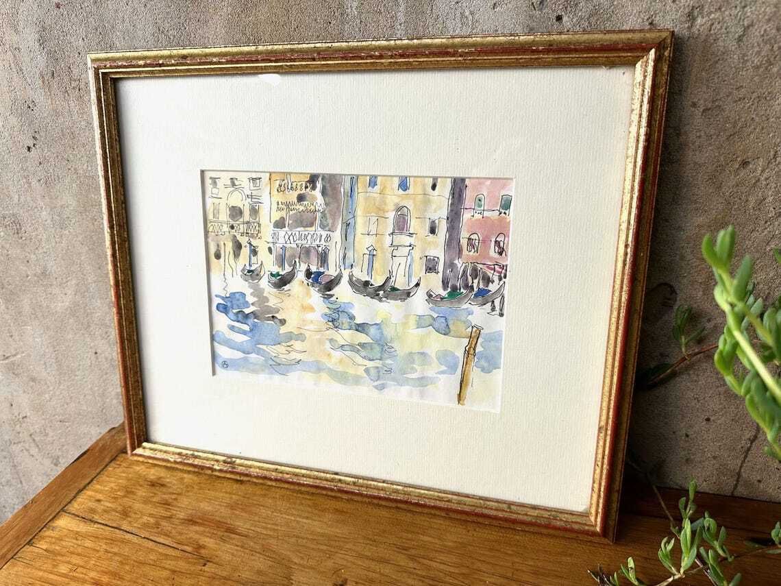 Original Arthur Giardelli (1911 2009) Venice Signed Watercolour Painting   'Gondola!, Gondola!' photo vinterior