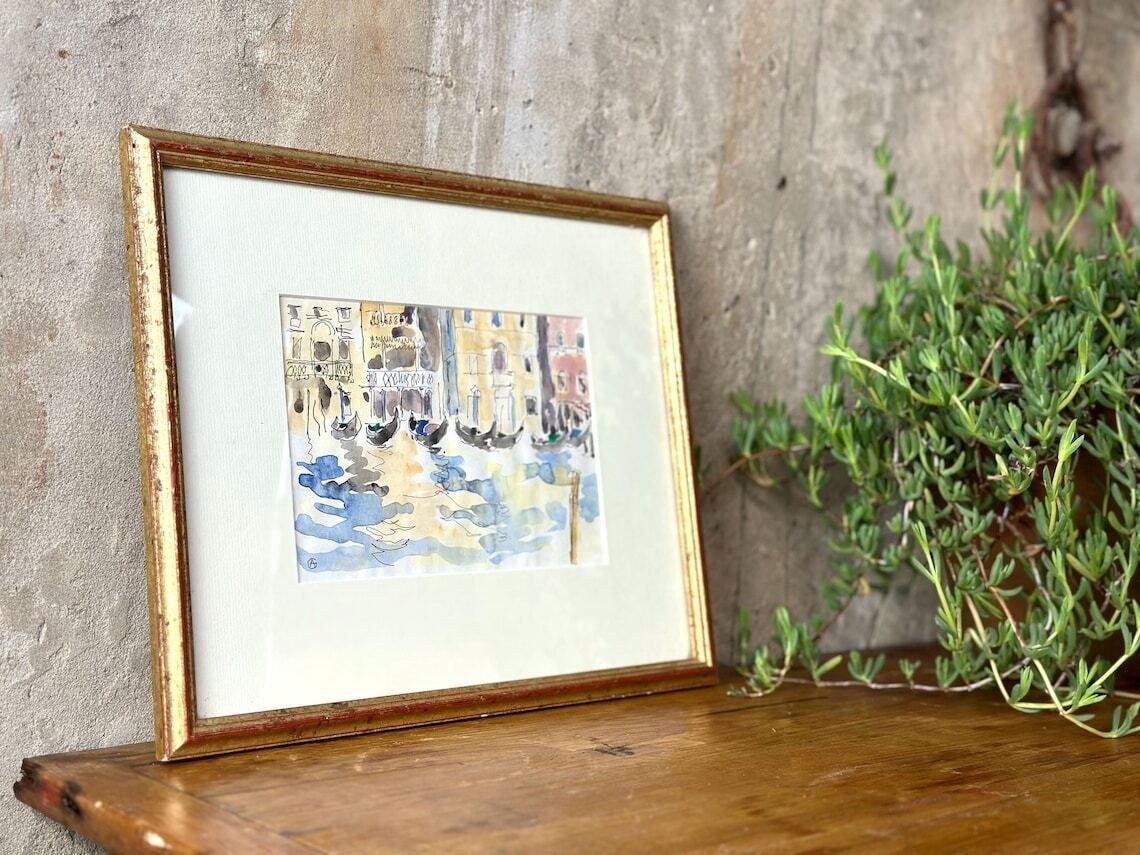 Original Arthur Giardelli (1911 2009) Venice Signed Watercolour Painting   'Gondola!, Gondola!' photo vintage