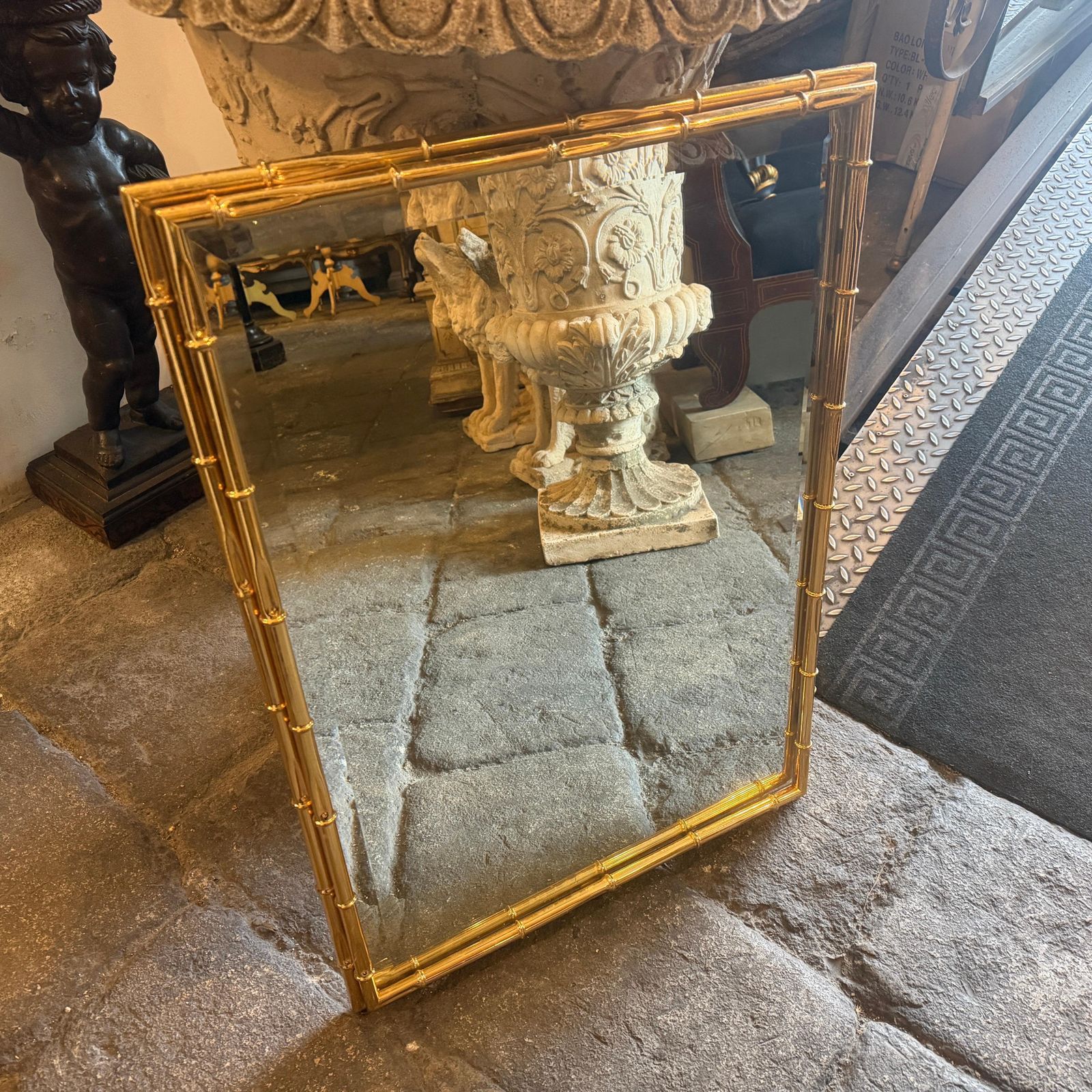 1970s Hollywood Regency Bamboo Shaped Brass Italian Wall Mirror photo Home Decor
