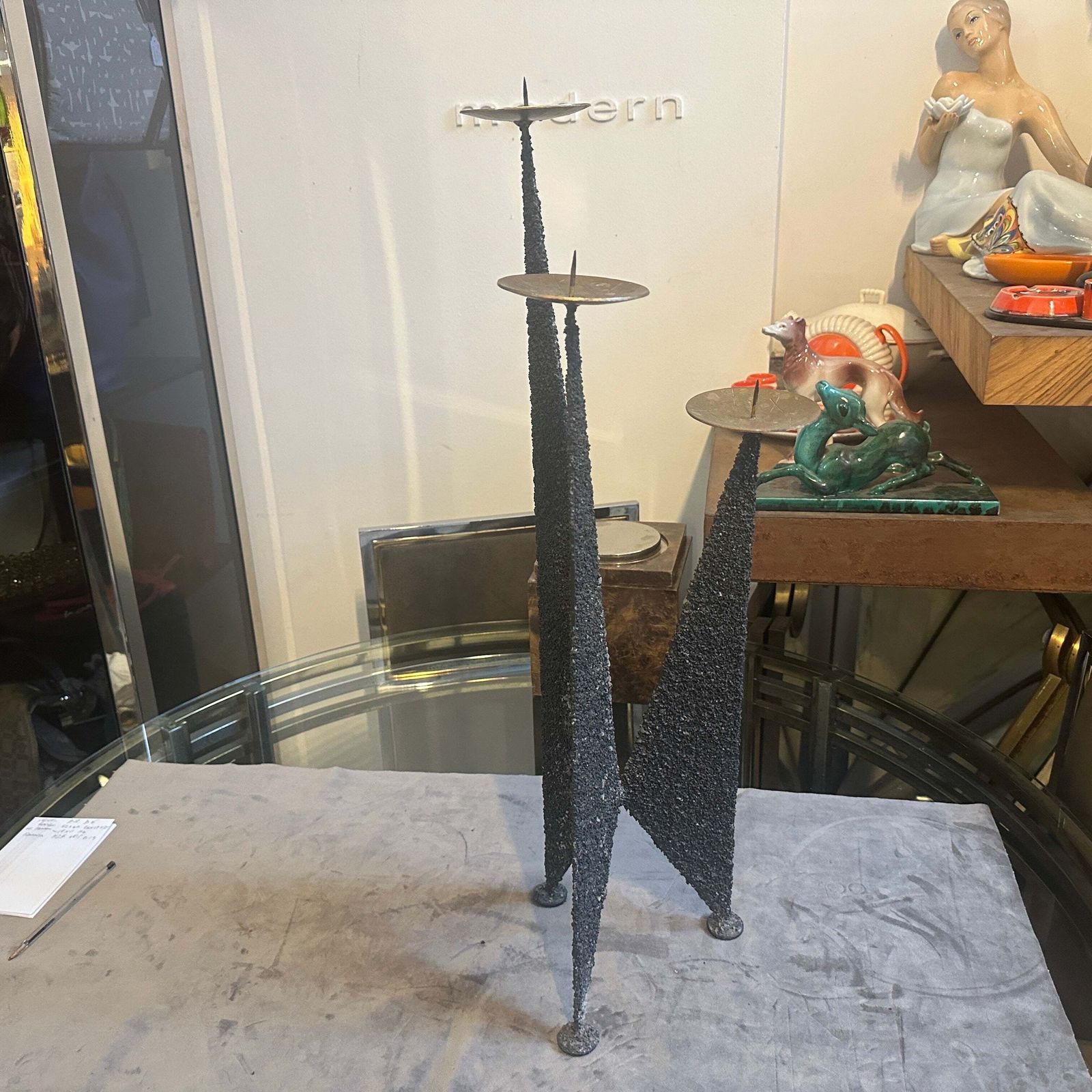 1980s Brutalist Iron And Brass Italian Three Arms Candelabra photo for sale