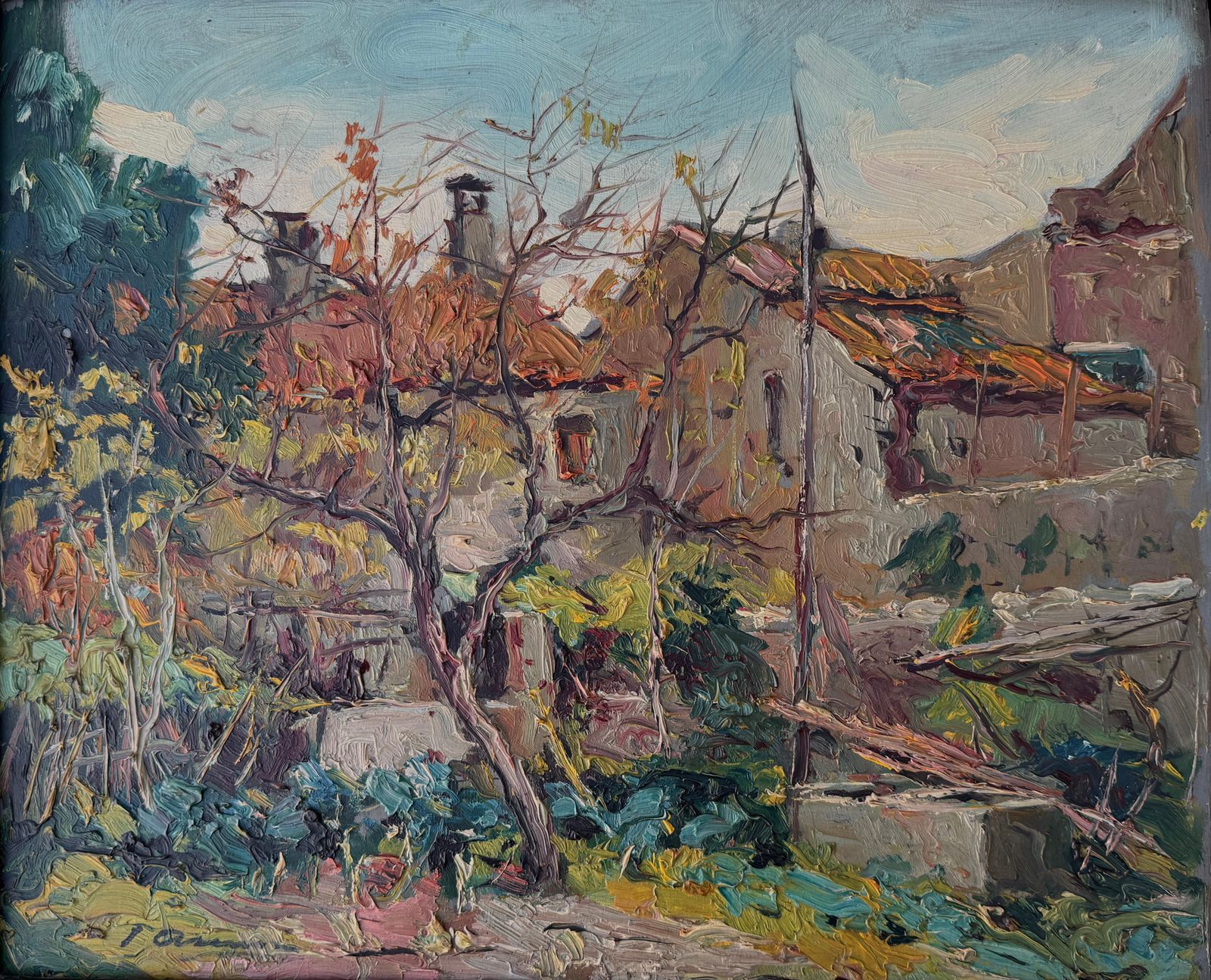 Joan Asensio Marine Mid Century Catalan Farmhouse Oil Painting Mediterranean Rustic Landscape 1940 photo furniture