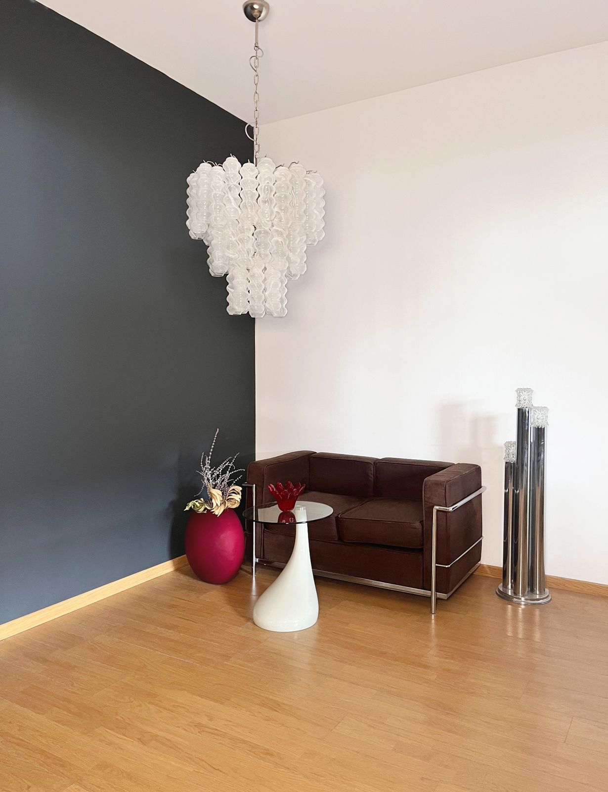 Large Three Tier Murano Glass Tube Chandelier   White Albaster photo furniture