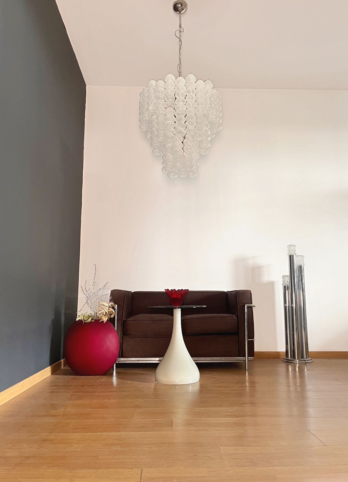 Large Three Tier Murano Glass Tube Chandelier   White Albaster photo for sale
