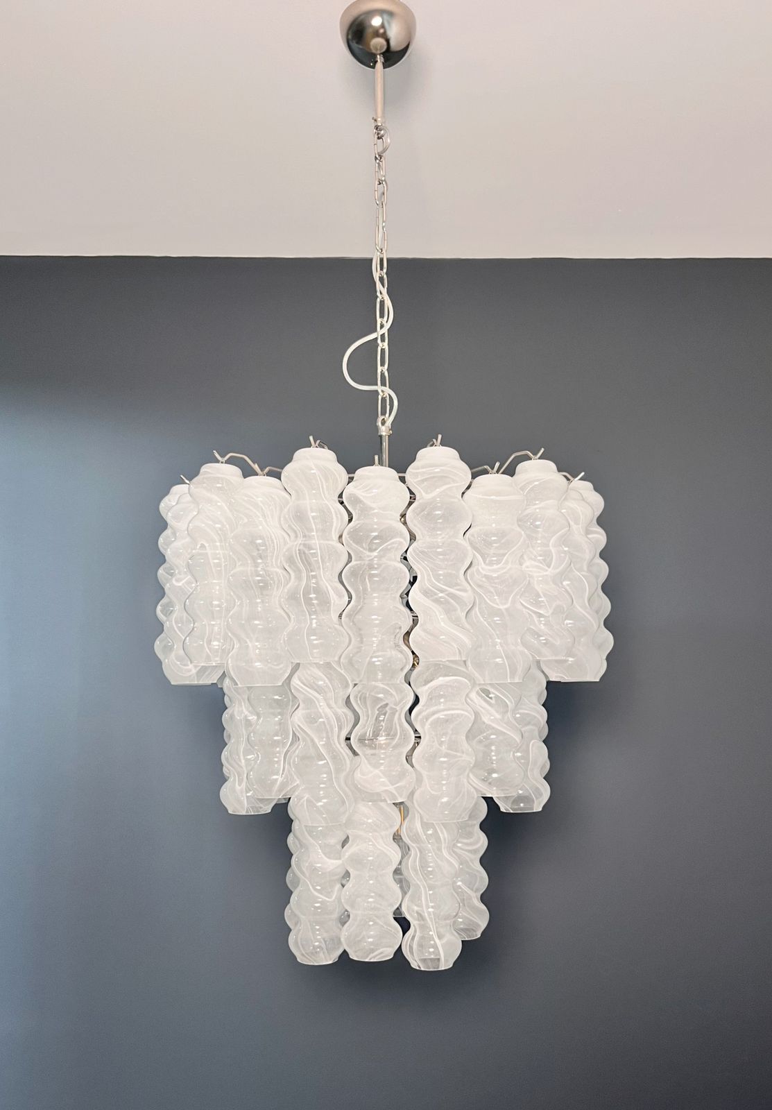 Large Three Tier Murano Glass Tube Chandelier   White Albaster photo 1380.0