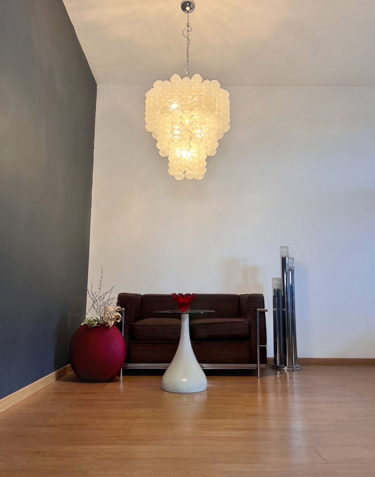 Lighting Large Three Tier Murano Glass Tube Chandelier   White Albaster photo