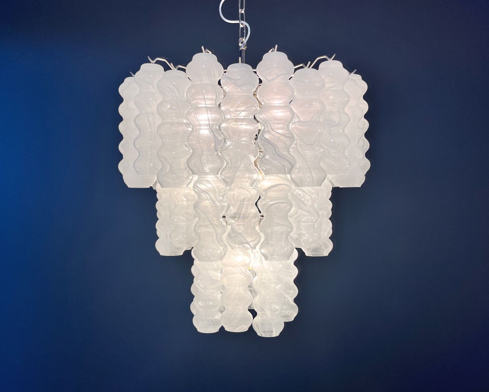 1380.0 Large Three Tier Murano Glass Tube Chandelier   White Albaster photo