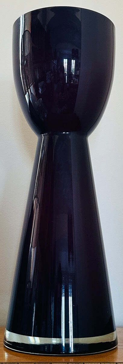 Large 1960s Scandinavian Purple White & Clear Encased Glass Vase Attr. Holmegaard photo vinterior