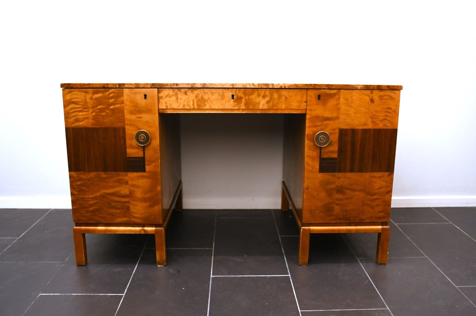 Swedish Grace Flamed Birch And Macassar Desk From Svenska Möbelfabrikerna Smf, Early 1920s photo furniture
