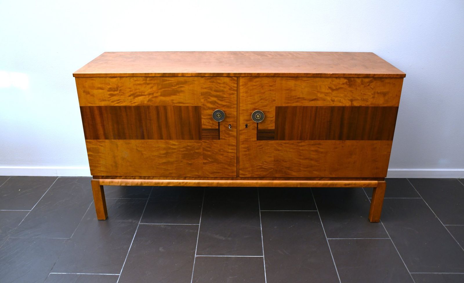 Rare Swedish Grace Flamed Birch And Macassar Sideboard By Svenska Möbelfabrikerna Smf, Late 1920s photo buy