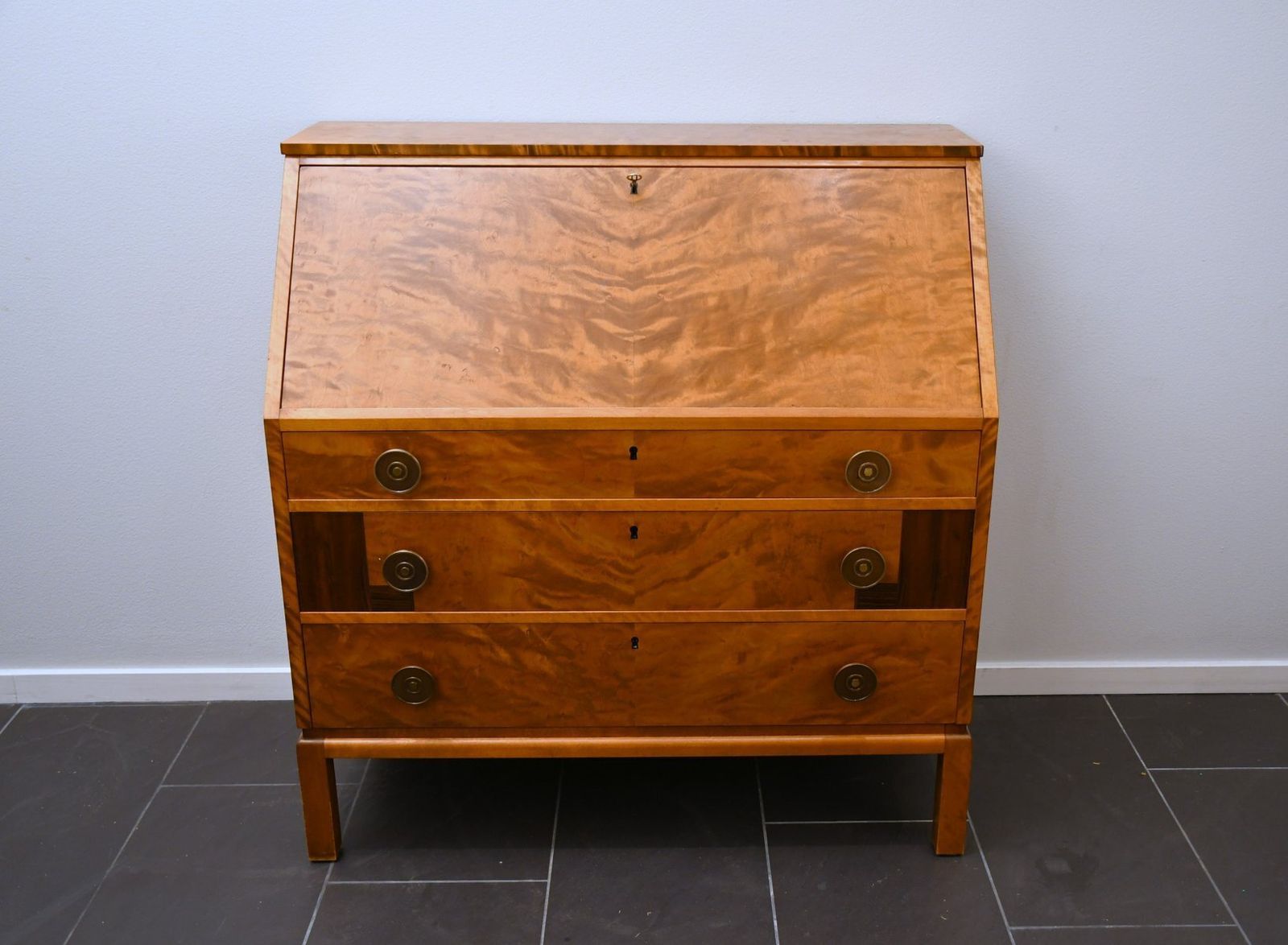 Swedish Grace Flamed Birch And Macassar Secretaire From Svenska Möbelfabrikerna, Late 1920s photo vinterior