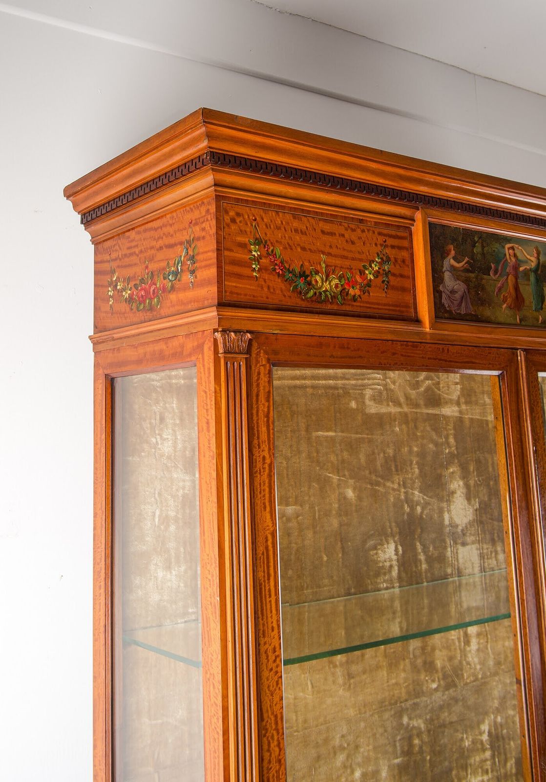 Edwardian Satinwood Painted Display Cabinet Hampton & Sons C.1900 Classical Maidens Hand Painted photo buy