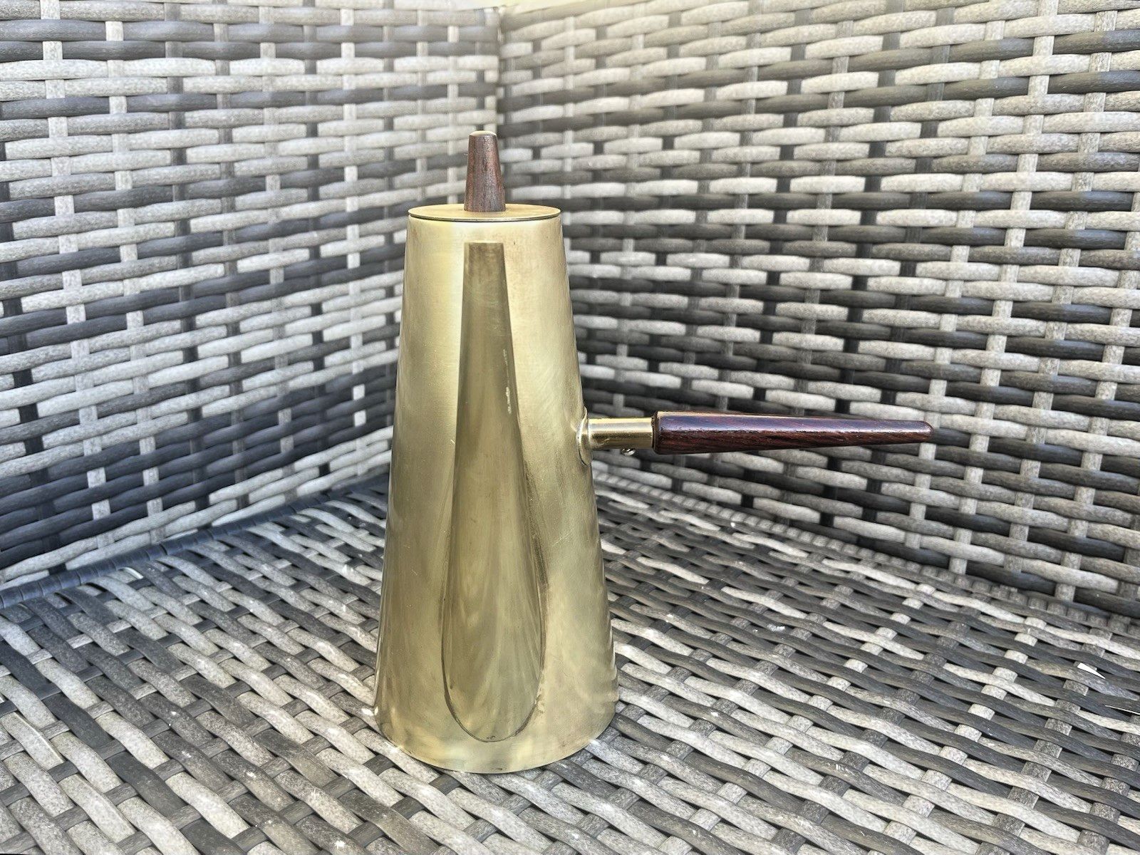 Mid Century Modern Italian Designer Brass Teak Coffee Pot Italy Cafe Bar Display photo furniture
