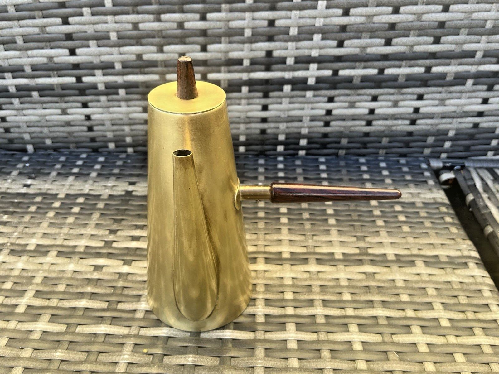 Mid Century Modern Italian Designer Brass Teak Coffee Pot Italy Cafe Bar Display photo Home Decor