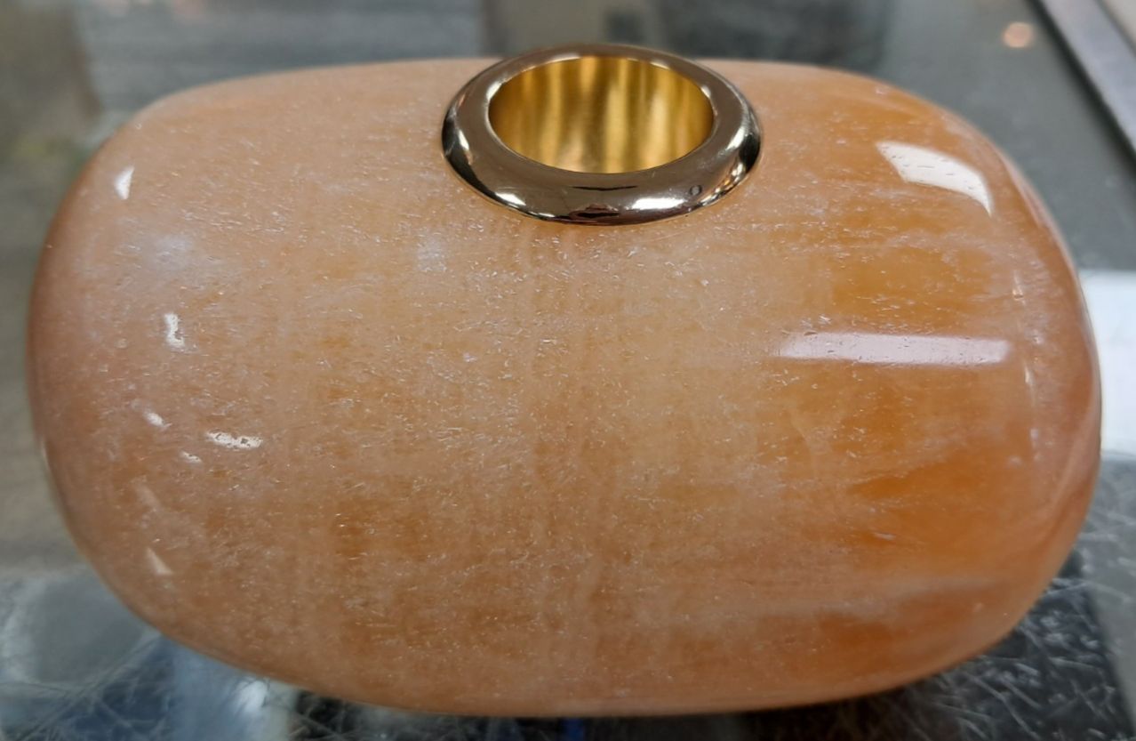 Anna New York By Rablabs Pair Of Peach Coloured Quartz Candleholders photo for sale