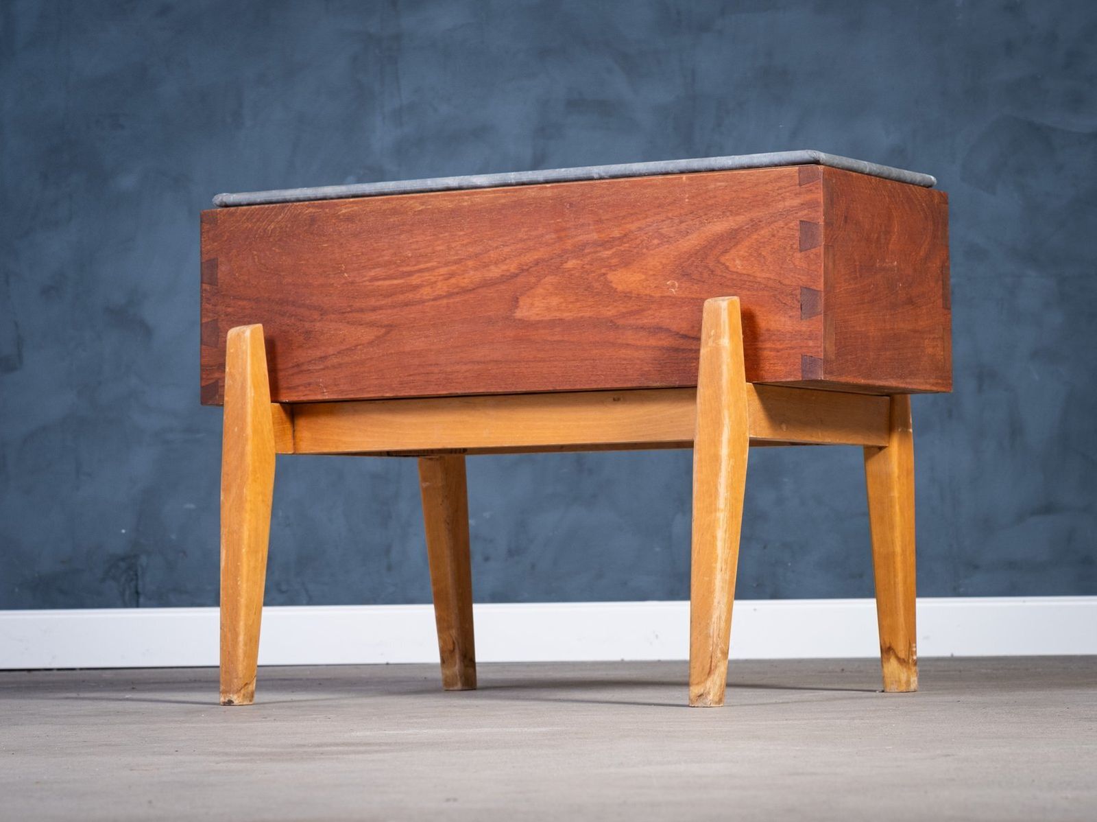 Danish Teak And Beech Planter With Zinc Liner, 1950s