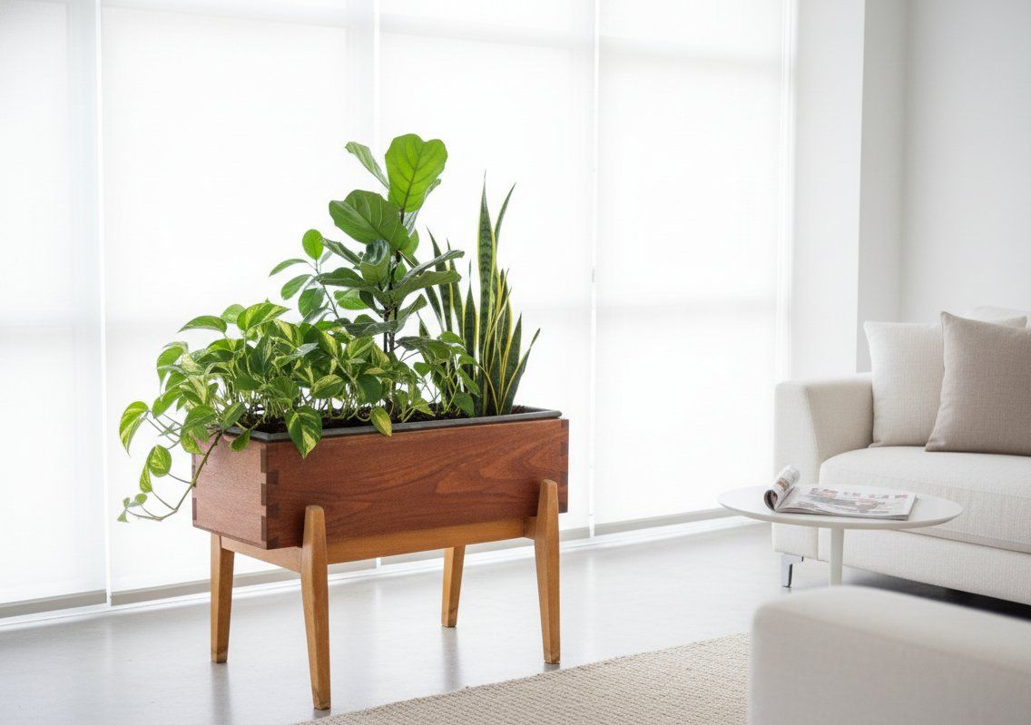 Danish Teak And Beech Planter With Zinc Liner, 1950s photo furniture