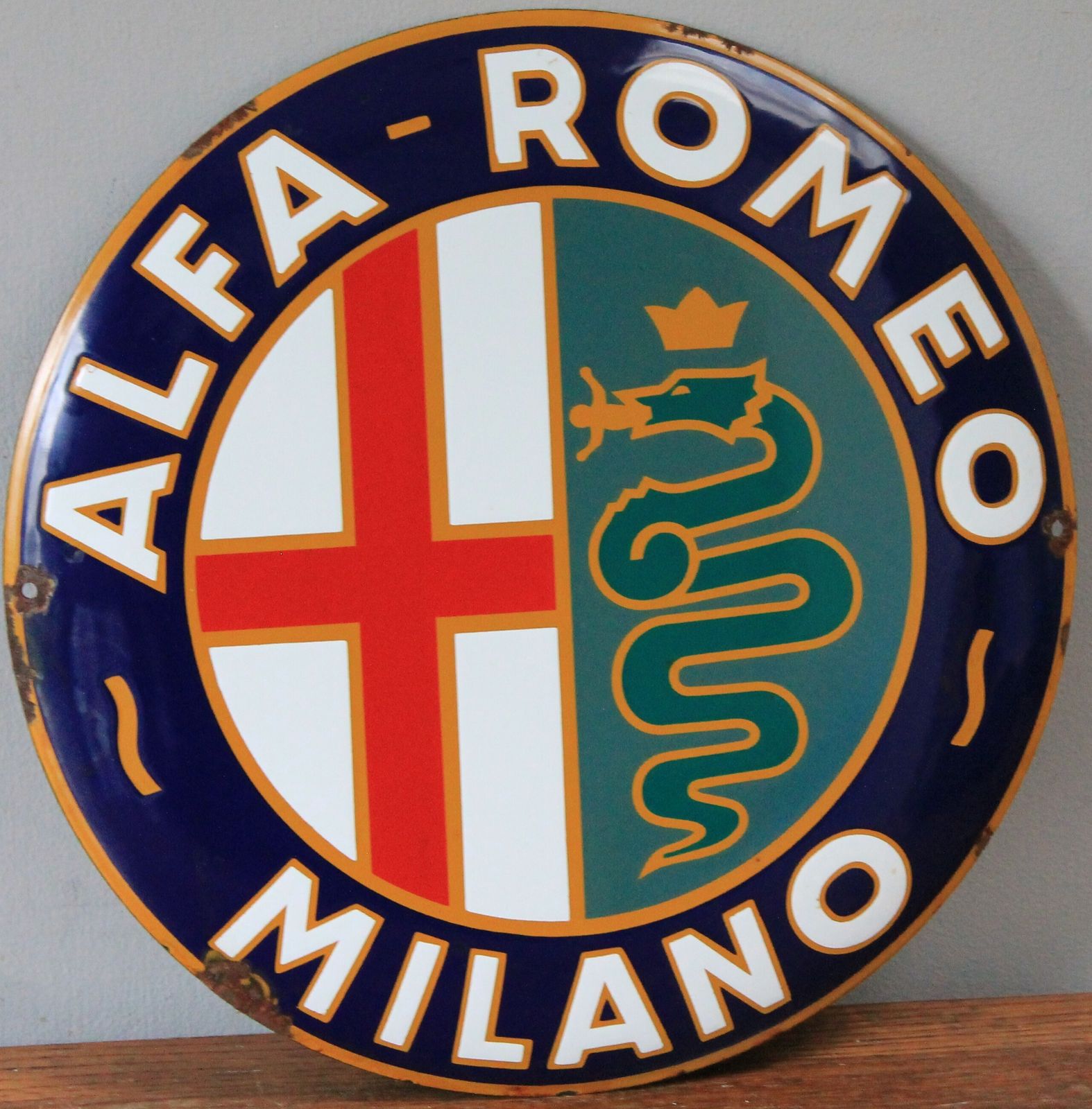 Alfa Romeo Dealership Auto Motor Garage Advertising Sign Dealer Showroom Art Enamel Metal Automobile photo vintage