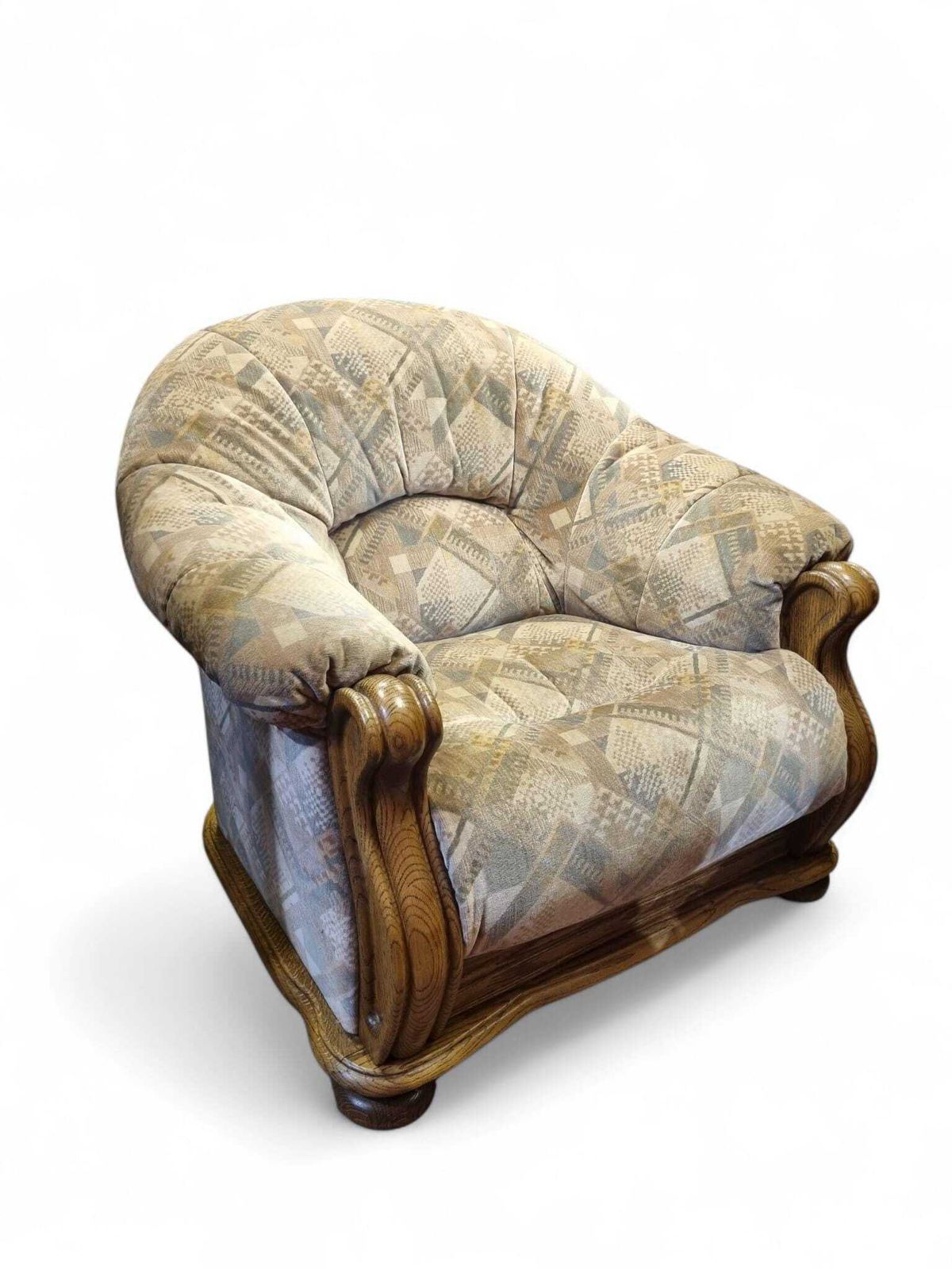 Vintage Belgian Armchair / Club Chair Solid Wood Arms / C1970 photo vinterior