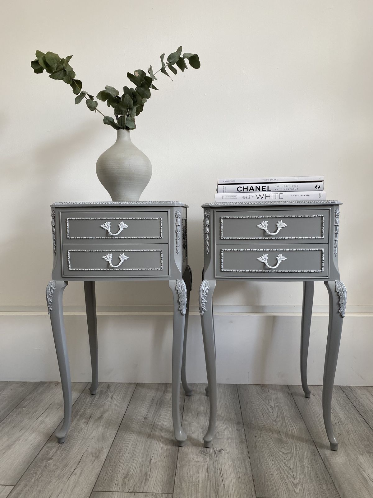 French Louis Olympus Style Bedside Table  Cabinets  Grey Painted In Fusion Mineral Paint photo furniture