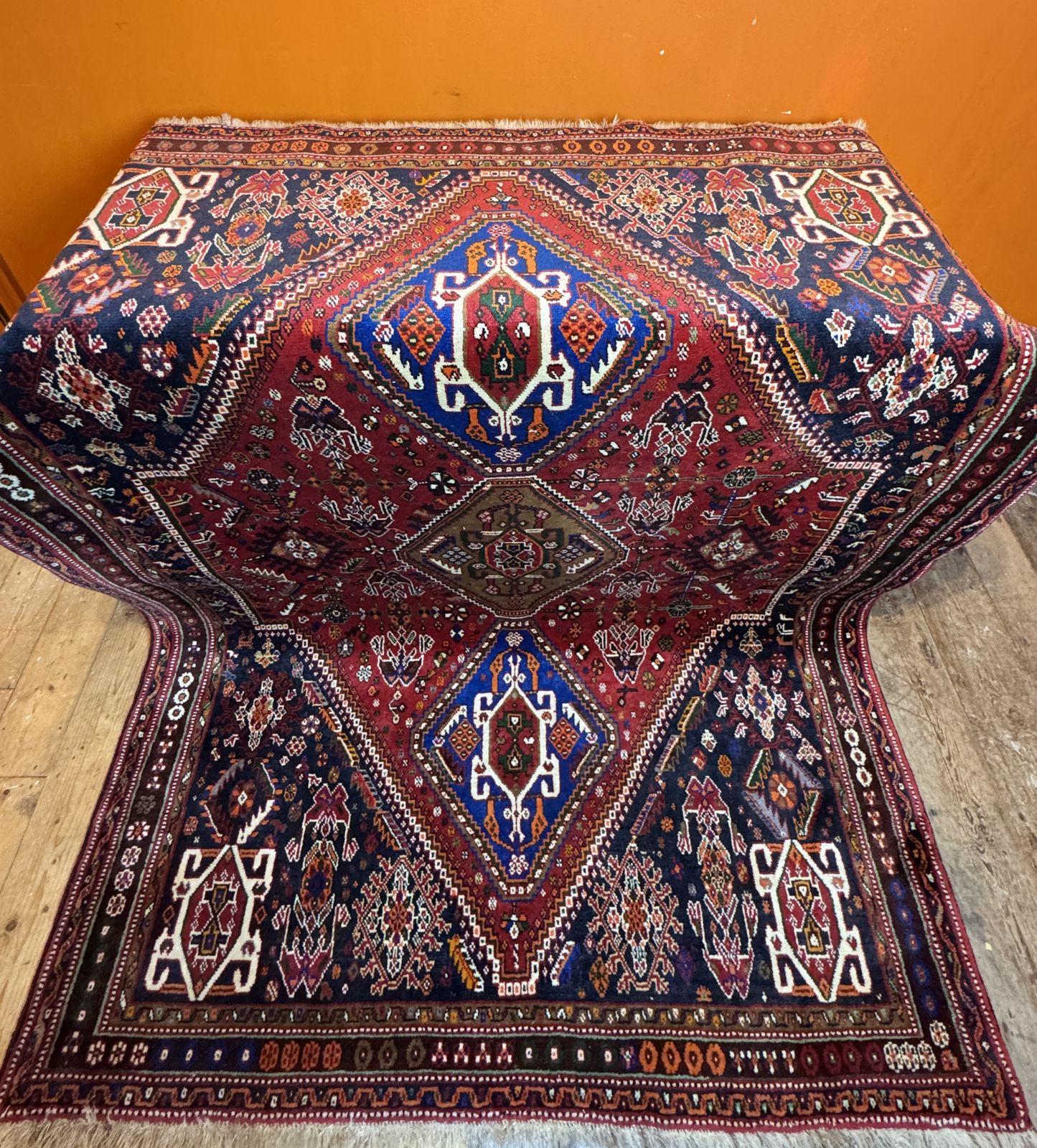 Qashqai Tribal Hand Woven Wool Medallion Rug photo vinterior