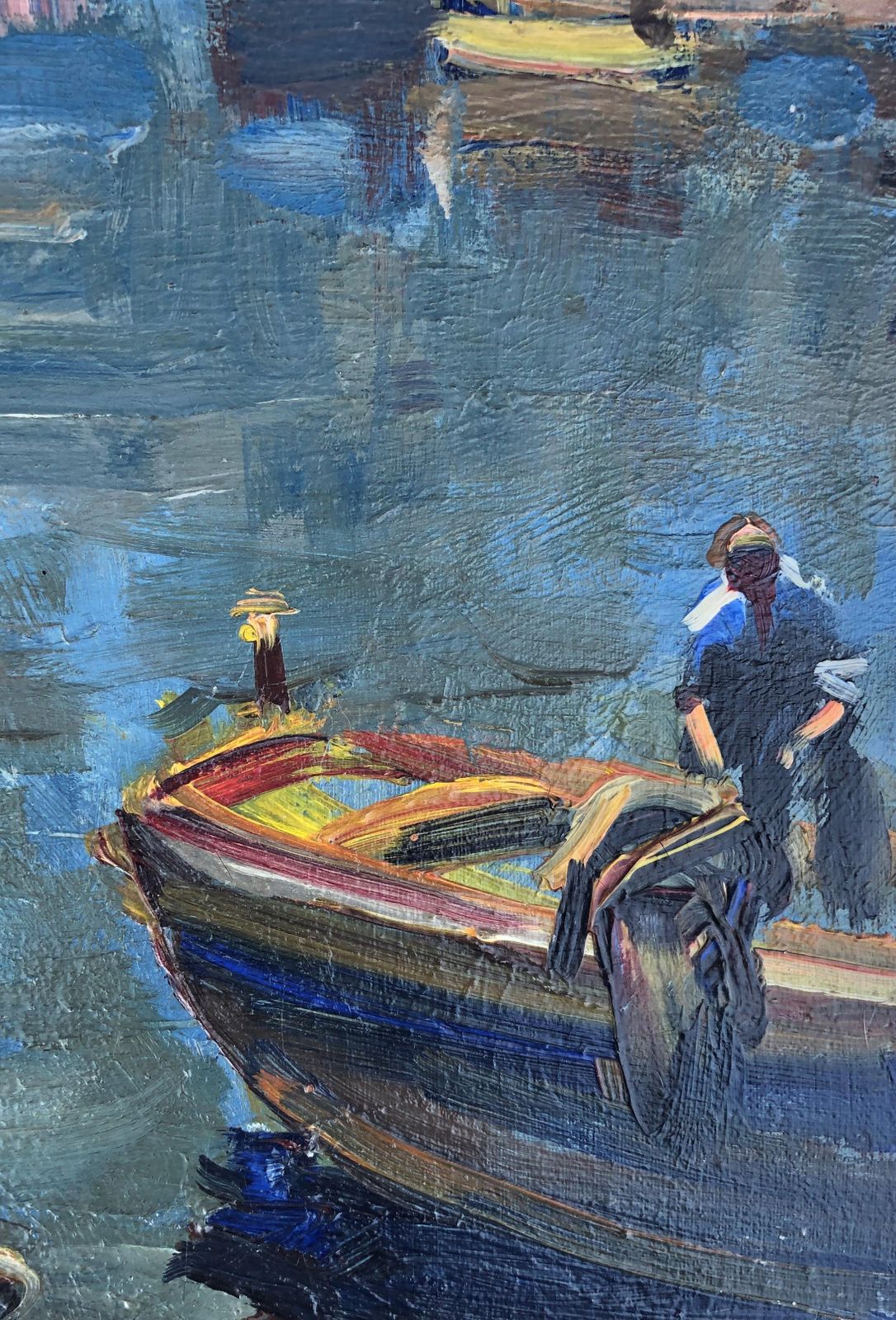 Josep Serrasanta Seascape Of A Spanish Fishing Port, Original Oil Painting On Canvas C.1990 photo for sale