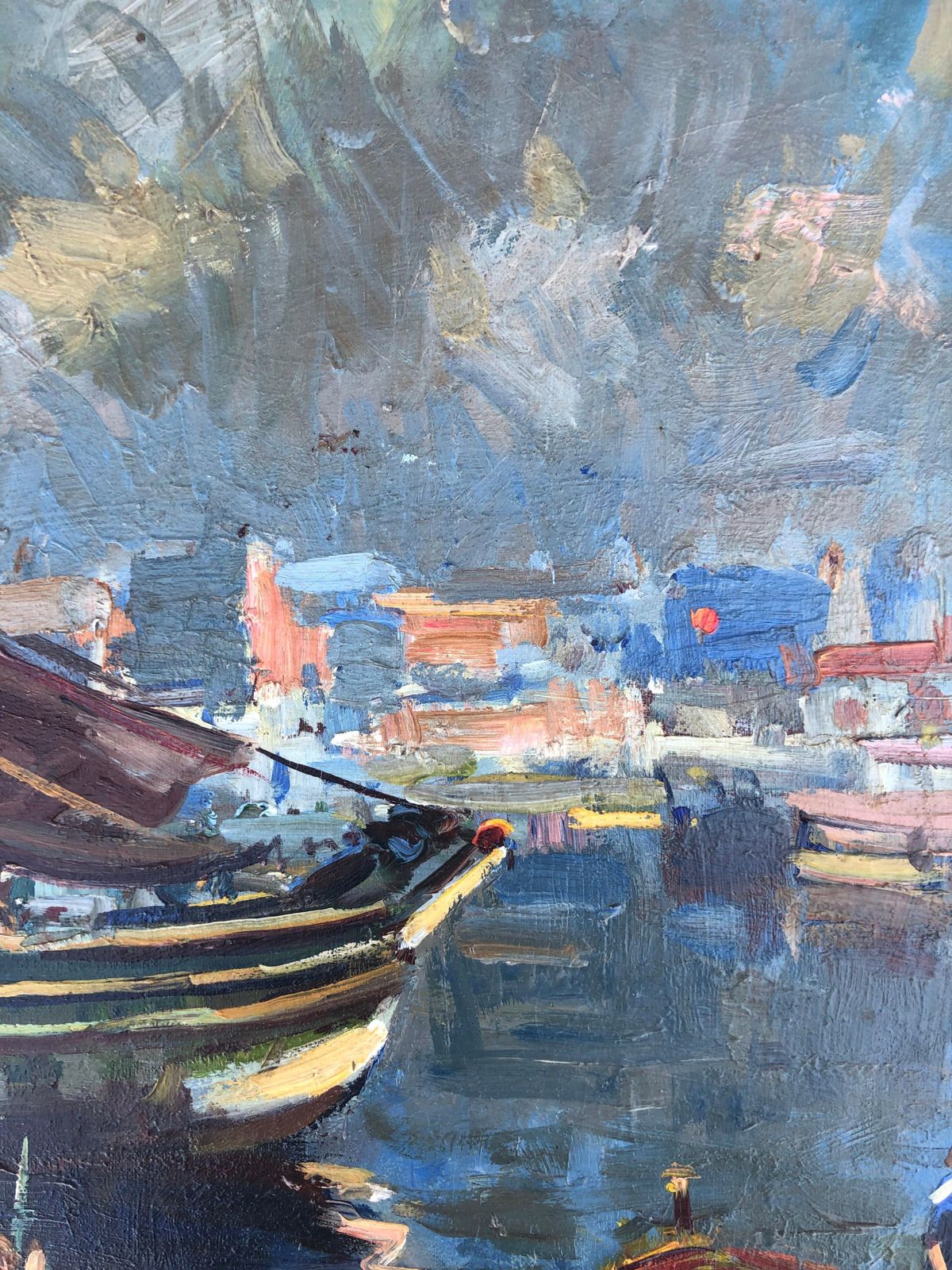 Josep Serrasanta Seascape Of A Spanish Fishing Port, Original Oil Painting On Canvas C.1990 photo vinterior