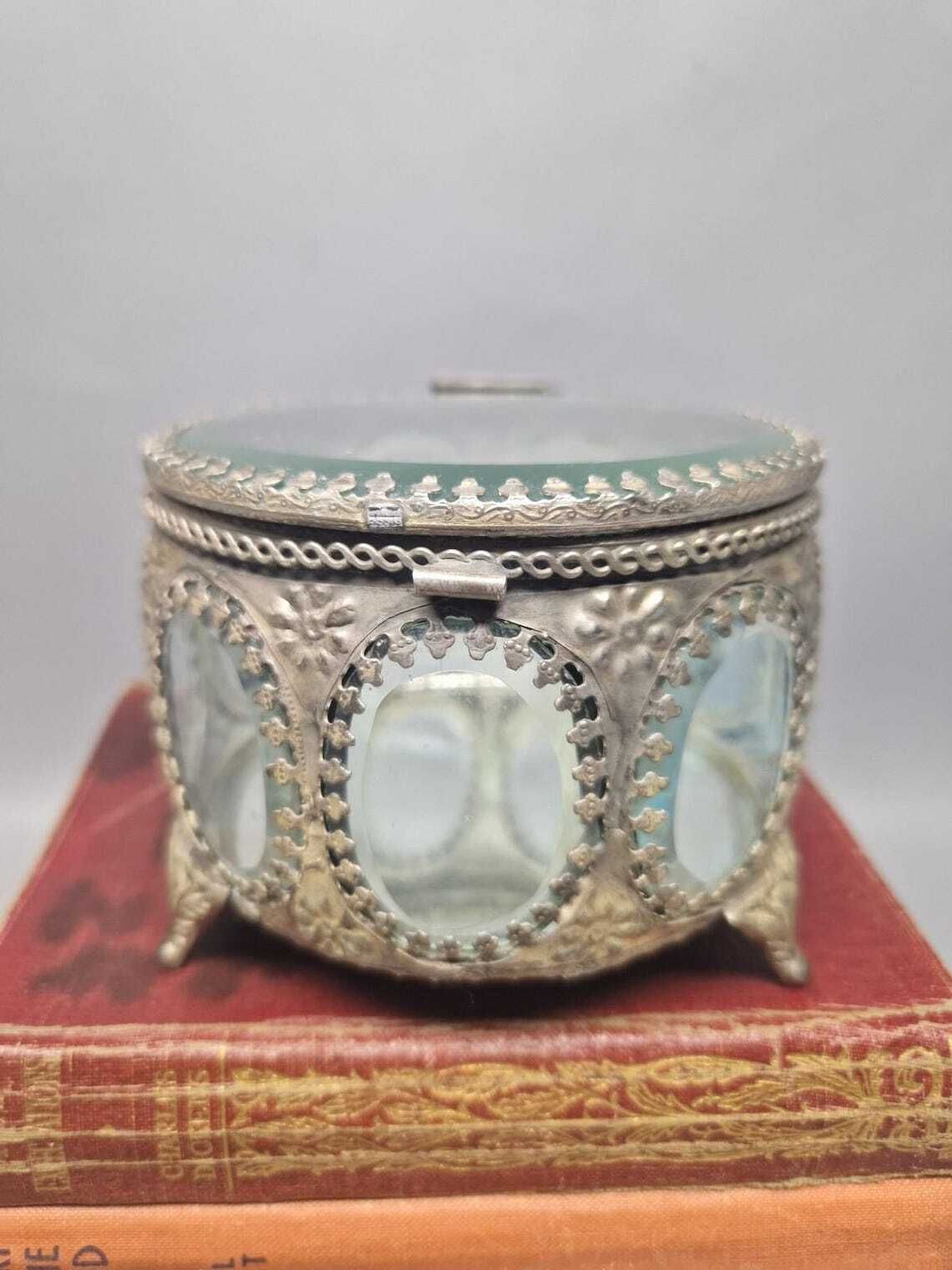 photo for sale Antique French Beveled Glass Jewellery / Ormolu Casket Box Ornate