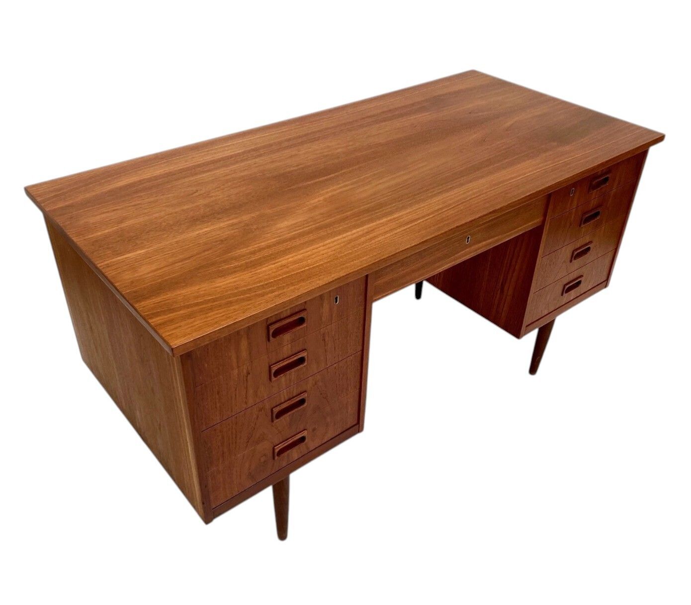 Danish Large Teak Writing Desk With Recessed Handles Double Pedestal Mid Century 1960s photo Furniture