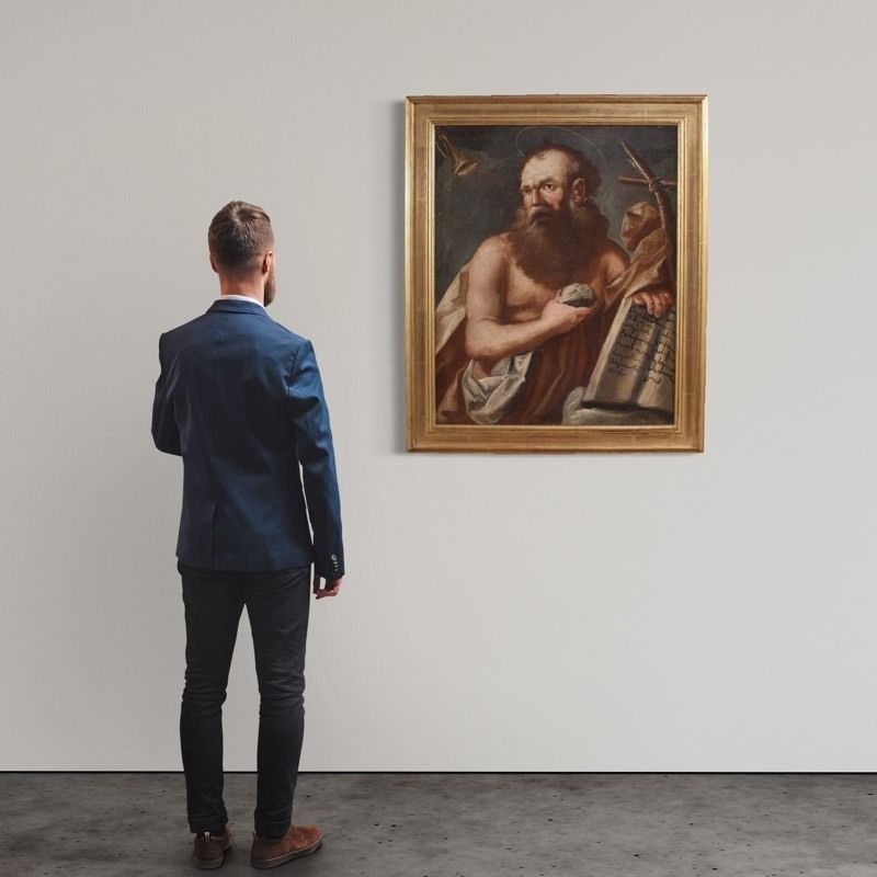 Antique Religious Painting From The 17th Century, Penitent Saint Jerome photo for sale