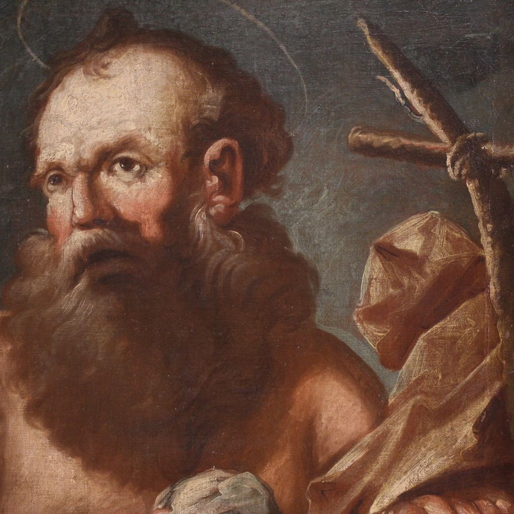Antique Religious Painting From The 17th Century, Penitent Saint Jerome photo vintage