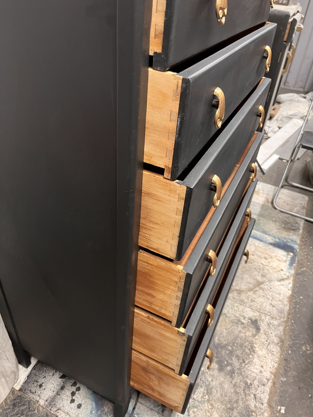 Sleek Mid Century Tallboy In Carbon Black And Oak photo 295.0