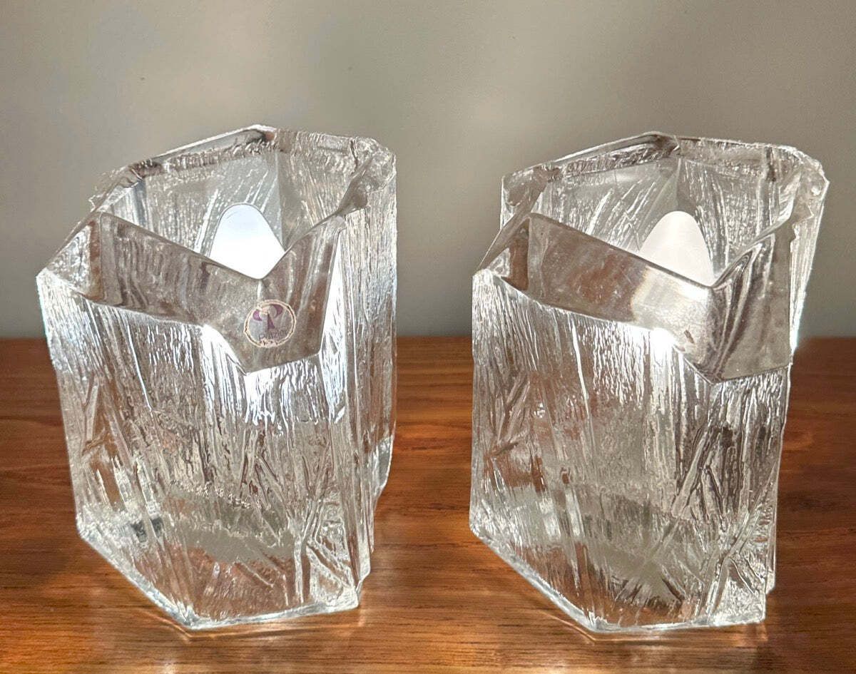 Pair Of 1970s Vintage German Peill & Putzler Glacier Iced Glass Table Lamps photo furniture