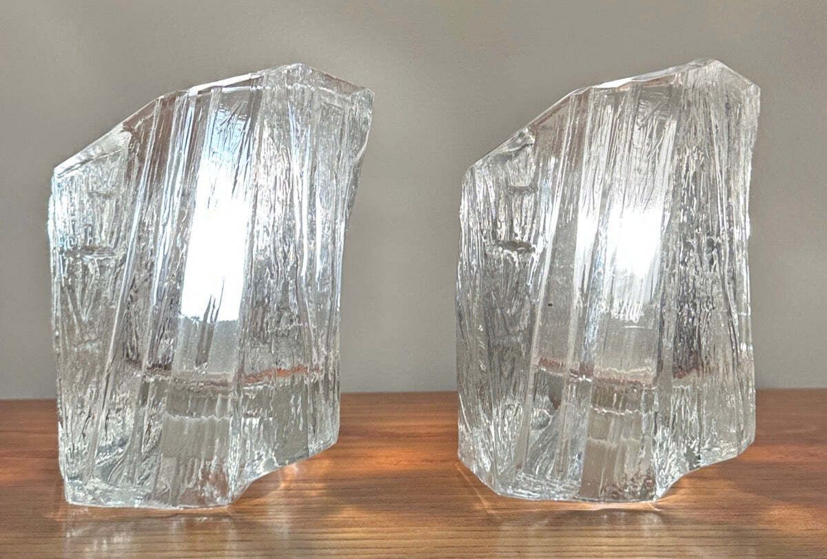 Pair Of 1970s Vintage German Peill & Putzler Glacier Iced Glass Table Lamps photo Lighting
