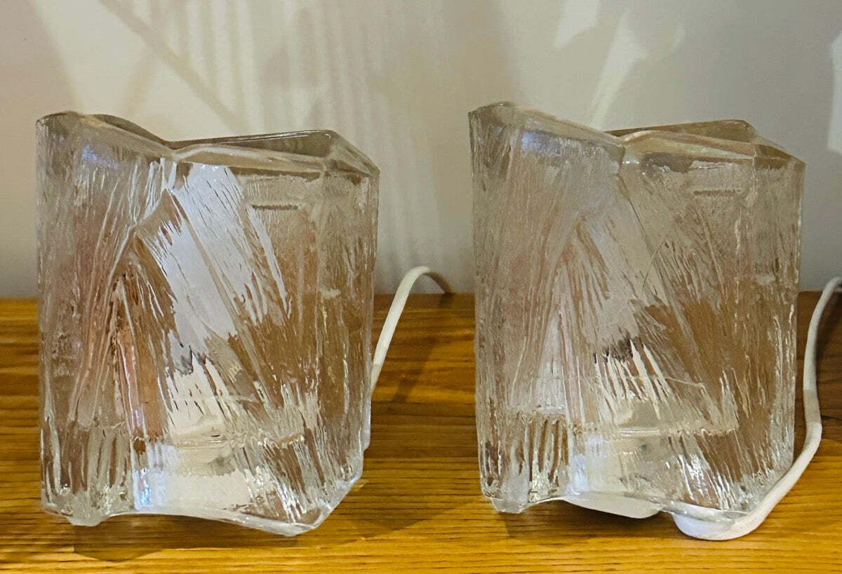 425.0 Pair Of 1970s Vintage German Peill & Putzler Glacier Iced Glass Table Lamps photo