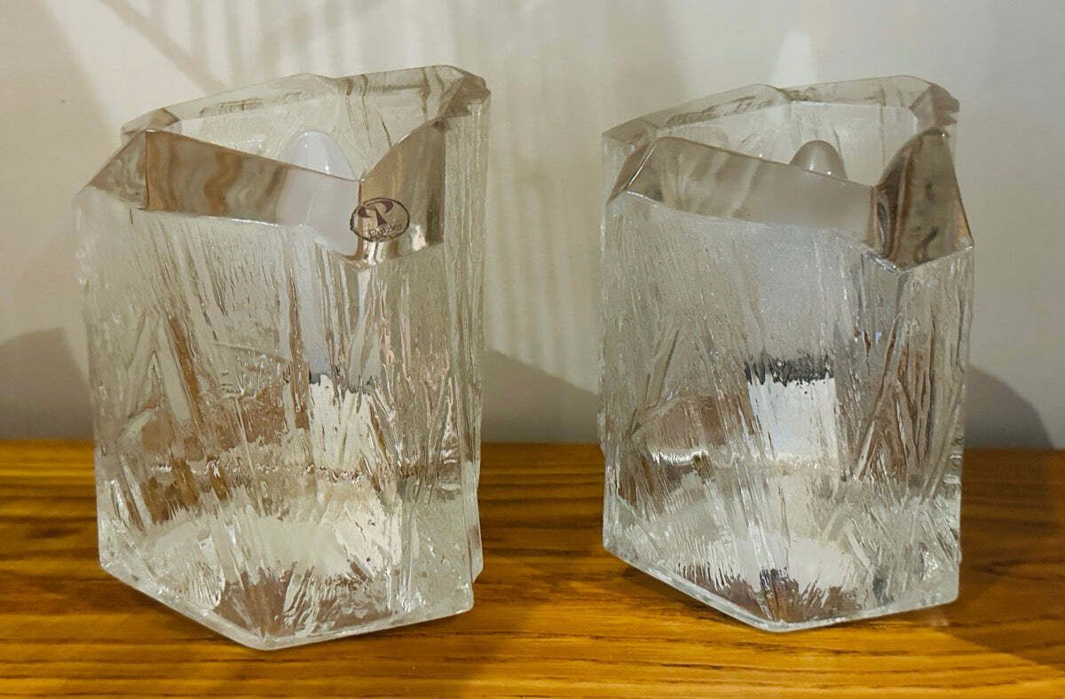 photo vinterior Pair Of 1970s Vintage German Peill & Putzler Glacier Iced Glass Table Lamps